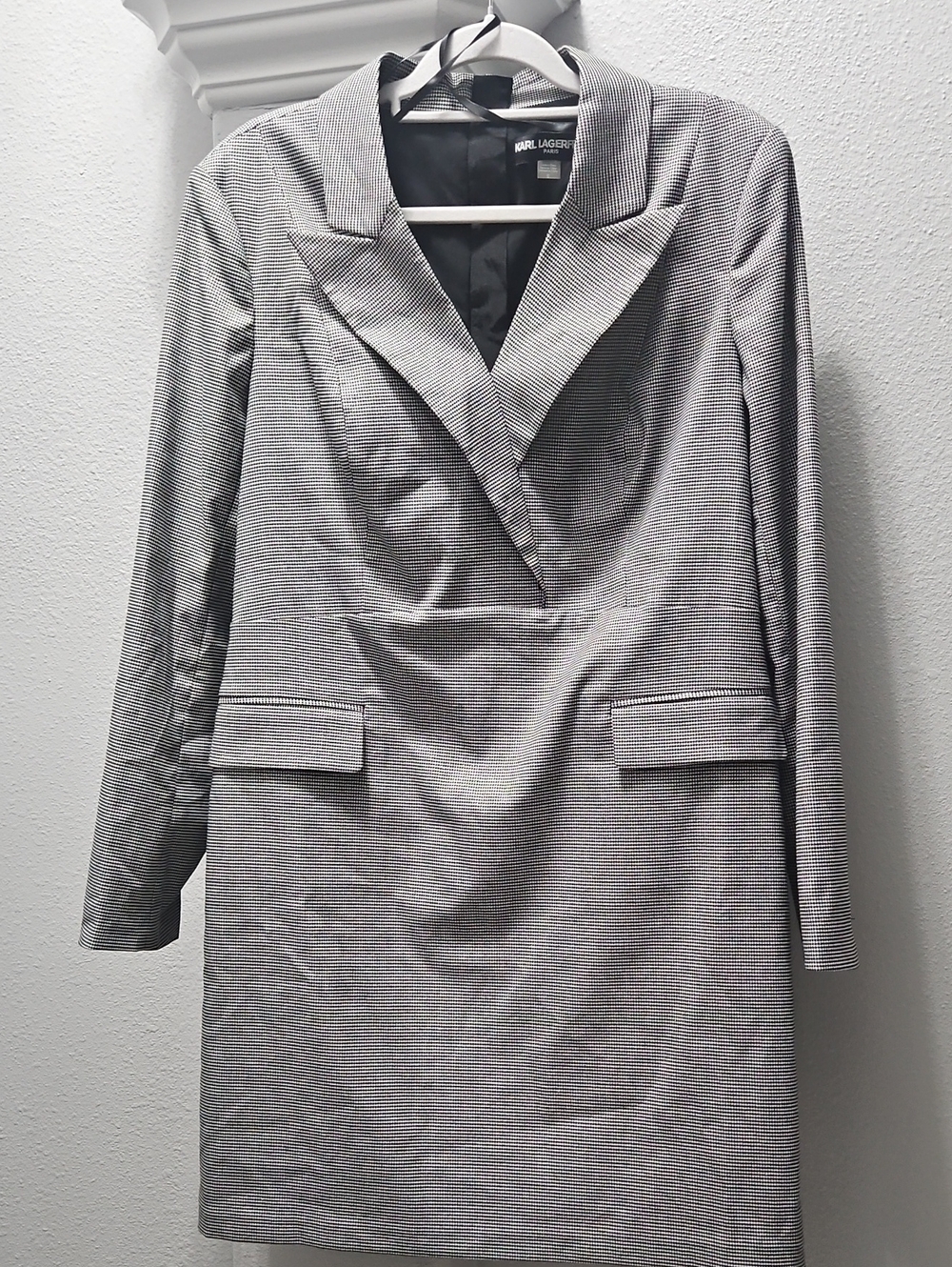 Karl Lagerfeld Black and White Micro-Check Long Tailored Dress